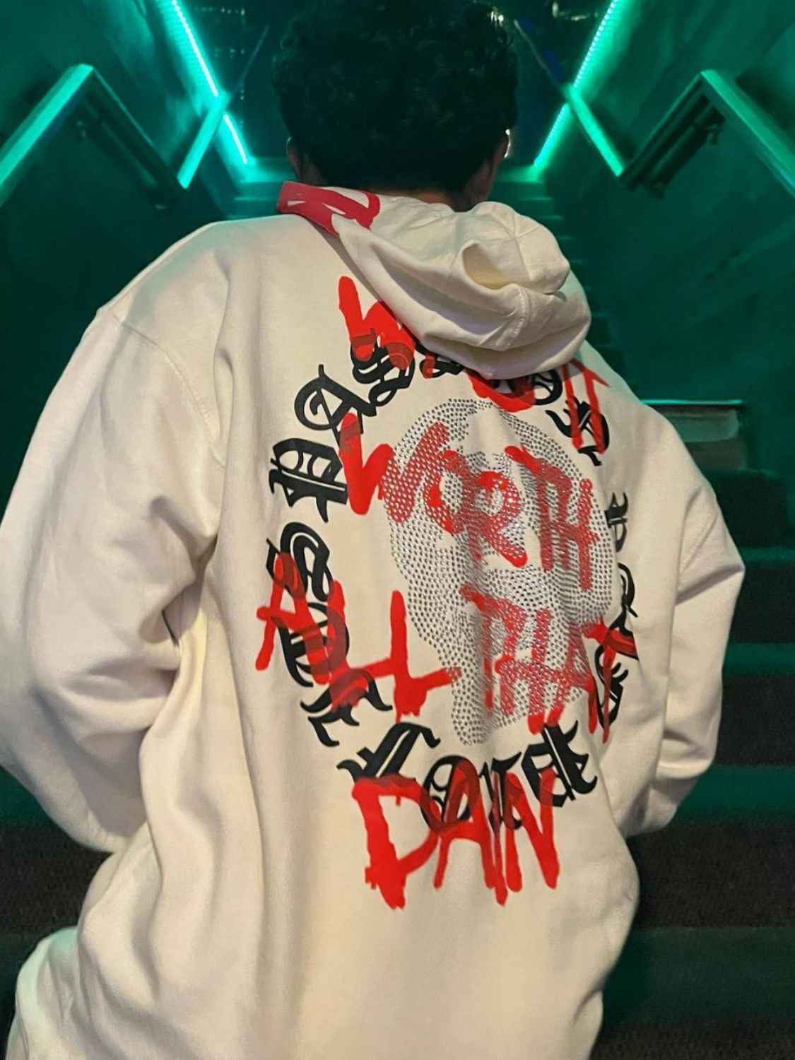 Men's Rhinestone Letter Zip Up Hoodie - Damned Threads